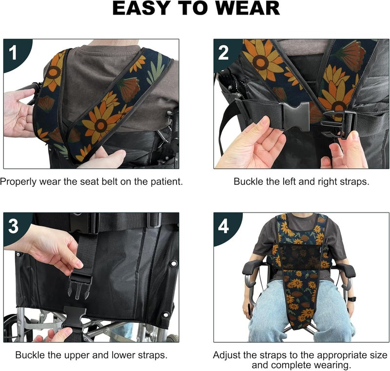 MDSTOP Wheelchair Safety Belt, Anti-Slip Wheelchair Seatbelt, Wheelchair Harness with Adjustable Secure Buckle, Medical Restraints Straps for Seniors Elderly, Patients, Disable (Cyan) - Image 4